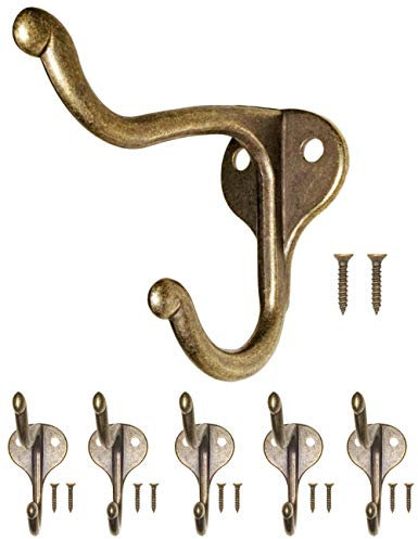 Fuxxer® 5x Antike Garderoben-Haken, Kleider-Haken, Eisen-Haken, Vintage Bronze Design, 5er Set