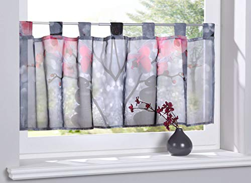 Gardinenbox Scheibengardine »Digital Druck« Voile Kurzgardine SChlaufen Transparent Digital Druck Küche Fenster Modern HxB 40x120 cm Orchidee Grau, 10000262