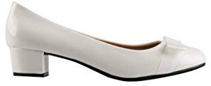 KRISP Damen Elegante Blockabsatz Lack Pumps mit Schleife, Weiß (4241), 38 EU