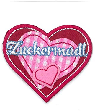 Kleiber Bügelbild Applikation zum Aufbügeln Herz Trachten Oktoberfest Zuckermadl 6,5 cm x 5,5 cm