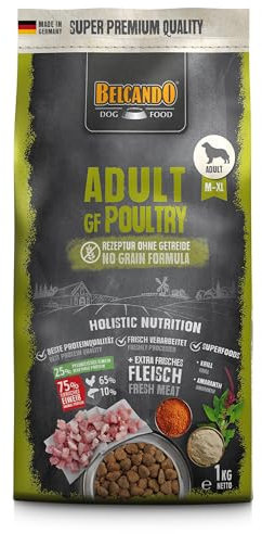 Belcando Adult GF Poultry [1 kg] getreidefreies Hundefutter | Trockenfutter ohne Getreide | Alleinfuttermittel für ausgewachsene Hunde ab 1 Jahr