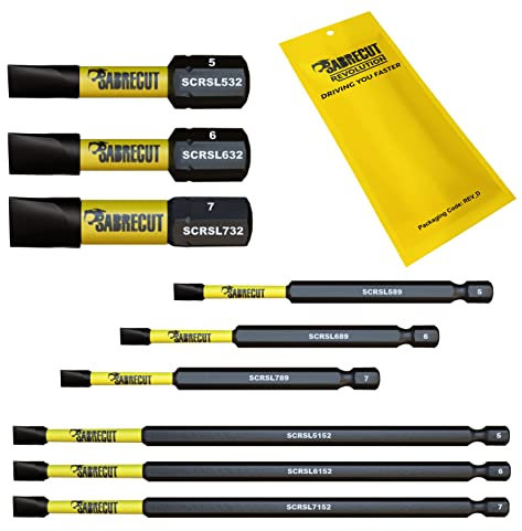 9 x SabreCut SCRK9SL 32mm 89mm 152mm SL5 SL6 SL7 Slotted Magnetic Impact Screwdriver Driver Bits Set Heavy Duty