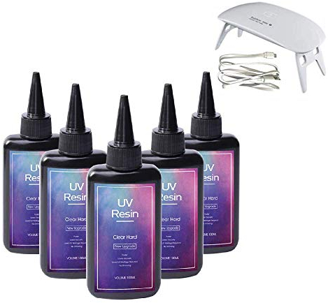 Verbesserte 500ml UV-Harz transparent ultraviolett schnell 1 min Aushärtung Epoxidharz Kleber für Harz Formen Schmuck machen DIY Handwerk Anhänger Ohrringe Armbänder, mit 6W tragbare Mini UV-Lampe