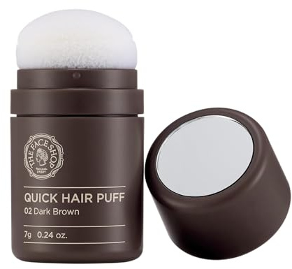 The Face Shop Quick Hair Puff - Dark Brown - Hairline Powder Conceals Thinning Areas, Hair Toppers and Fibers for Women & Men, Gray Coverage and Hair Loss