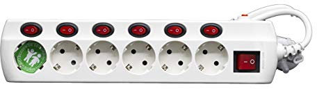 Base de 6 enchufes. Regleta con Interruptor Individual 16A/250V + protección contra tensión.…