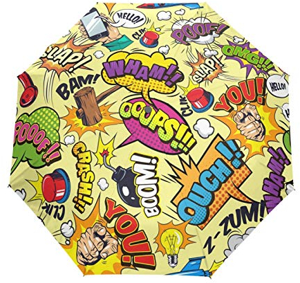 Comic-Elemente Bombenwort Regenschirm Taschenschirm Automatische Umbrella Winddichte Sonnenschutz Regenschirme Taschenschirme für Damen Herren