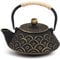 VUDECO Japanische Teekanne Gusseisen Teekessel mit Teesieb Japanische Teekanne mit Teesieb für losen Tee Wasserkocher Set Gusseisen Teekessel Herd Top Safe, Schwarz mit Gold Wellenmuster 900ml