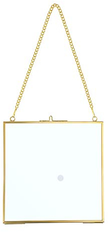 SUMTree Bilderrahmen aus Metall und Glas Hängende Glas Fotorahmen Geometrische Ornament Pflanze Probe Clip Für gepresste Blumen Fotos(Quadrat,Golden)