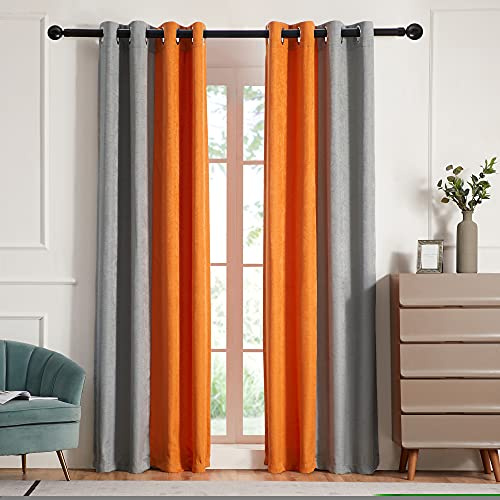 PRIMROSE Verdunkelungsvorhänge für Wohnzimmer, wärmeisoliert, Raumverdunkelung, Ombré-Vorhänge, Fenstervorhänge für Schlafzimmer, Ösen, Grau/Orange, 213,4 cm lang, 2 Paneele