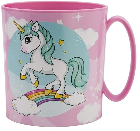 Tazza Bicchiere in plastica 350ml per Microonde con manico Bambini colazione BPA-free (Unicorno Bambina)