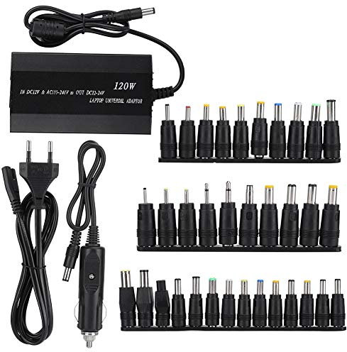 Adattatore di Alimentazione Universale da 120 W, Trasformatore di Alimentazione Regolabile AC-DC 12V-24V con 34 Punte per Adattatori DC e Adattatore di Ricarica per Auto per Laptop/striscia LED(EU)