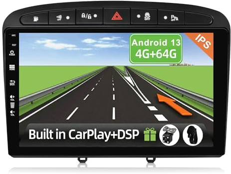 YUN TX Android 10 Car Radio for Peugeot 308 (2007-2013) 4G+64G [Built-in CarPlay/Android Car/DSP/GPS] 4-LED Camera & Mic Support DAB/Steering Wheel Control/MirrorLink/360 Camera