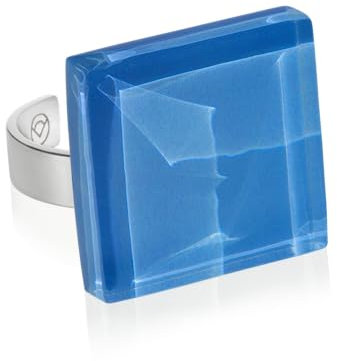 Statement Ring mit blauem Stein (20mm) • Geburtsstein Schmuck Geometrisch • Edelstahlring größenverstellbar (min. Ø 17mm) • handgemacht & nachhaltig
