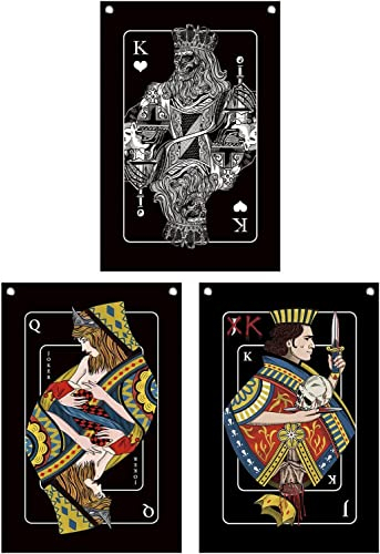 CoolChange Poker Stoff Poster Set | 3 Stück | Spielkarten Rollbild | 42x63cm | Inkl. Haken | Bube, Dame, König