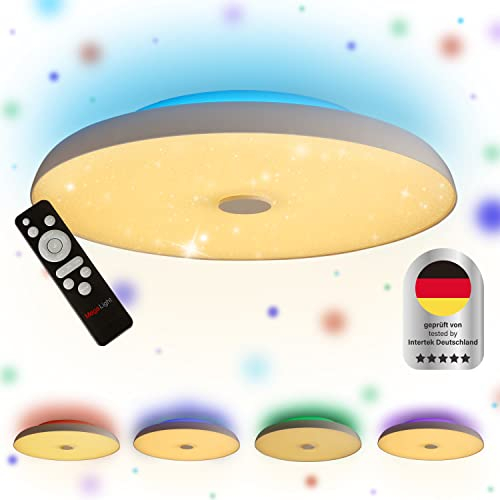 MegaLight LED Deckenleuchte DIMMBAR & RGB-FARBWECHSEL | Deckenleuchte LED mit INDIREKTER HINTERGRUNDBELEUCHTUNG | Deckenlampe + TIMER-FUNKTION für Wohnzimmer, Kinderzimmer & Küche