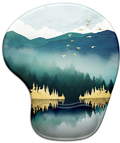 ITNRSIIET Tapis de Souris Ergonomique avec Support de Poignet en Gel avec Repose-Poignet pour, soulagement de la Douleur avec Base antidérapante en pour Bureau et Maison, Paysage Forêt