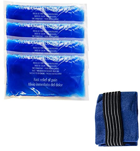 Bolsas de gel Multiuso para frío/calor Compresas universales Re-utilizables para Nevera y Microondas incluye cubierta de Lana para dolores y lesiones (4 Bolsas 1 Cubierta)