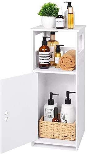 Badezimmerschrank,Schmaler Badschrank weiß,Freistehender Beistellschrank mit offenen Regalen und Aufbewahrungsregal mit Türen,Mehrzweck Badezimmerschrank für Wohnzimmer,Esszimmer,Küche.