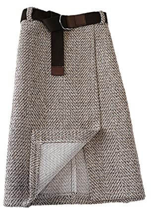 keusyoi Damen Herbst Wollrock Winter Koreanisch Grau Knielang Hohe Taille Röcke mit Gürtel, khaki, L