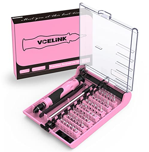 VCELINK Feinmechaniker Schraubendreher set, 45 in 1 Mini Schraubenzieher Set Magnetisch, Schraubenzieher Klein mit 42 Bits, Pinzette für iPhone, Mac, PS4, PS5, Brille, Uhr, Geschenk für Frauen, Rosa