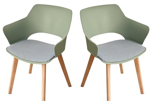 HJhomeheart 2er Set Stück Esszimmerstuhl, Bürostuhl, Massivholzbeine, hohles Design mit Armlehne, Stoffpolsterstuhl, Grün