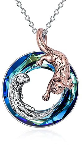 VENACOLY Otter Kette 925 Sterling Silber Seeotter Anhänger Halskette mit Kristall Otter Schmuck Geschenk für Damen