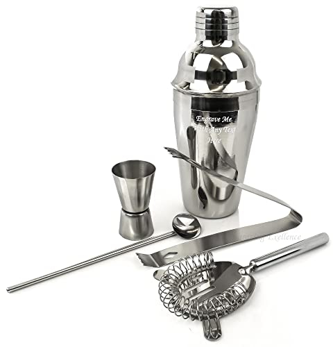 Personalised Cocktail Shaker Set - Bar Equipment - Gift for Bartenders, Engraved Cocktail Shaker - Bartender Kit