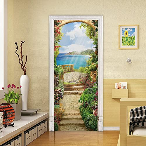 3D Paesaggio Del Giardino Sul Mare Adesivo Per Porta Autoadesivo Per Porta Poster Per Porta Carta Da Parati Per Porta Carta Da Parati Per Porta Adesivo Da Parete Per Porta Foto Per Porta 77 X 200 Cm