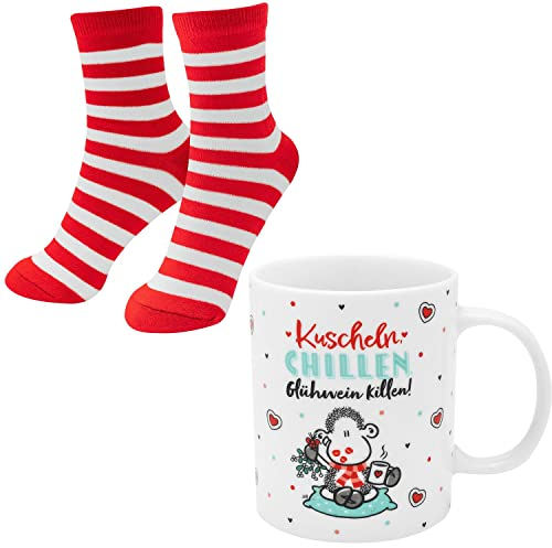 Sheepworld Tasse-Socken-Set Motiv Chillen | Geschenkset Winter, Weihnachten, Tasse aus Porzellan, 35 cl, Damensocken in Größe 36-40 | Geschenk Weihnachten, Nikolaus, Advent | 51122