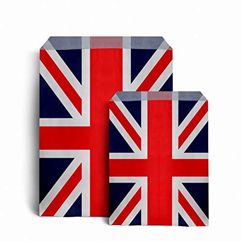 ezkart | 5x7 | Pack of 100 Assorted coloured striped paper bags Ideal for multiple occasions. Quality paper sweet bags (Union Jack, 5x7-100 Bags)
