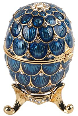 MOUMOUTEN Organizer Schmuckkästchen Schmuckaufbewahrung Emailliertes Ostere | Vintage-Stil Dekoration Kunsthandwerk Geschenk Für Ihre Freunde Handbemaltes Fabergé-Ei Diamant-Sammlerstück(Blau)