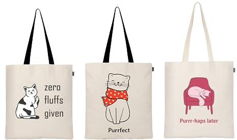 Ecoright(Pack of 3) Borsa in tela estetica per donne, borsa riutilizzabile in cotone per la spesa, la spiaggia e per l'uso quotidiano