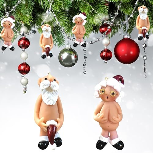 Christmas Naughty Santa Christmas Ornament Decorations 8CM Stocking Cap Santa Ornament Naked Santa Decorative Xmas Decor Ornaments Party Gifts (Large)
