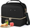 Hihealer 2 Tier Lunch Bag Women with Stylish Vegan Leather - Large Leakproof Insulated Cool Bag with Removable Adjustable Strap for Work Picnic, Christmas Gifts for Women (Midnight Black)