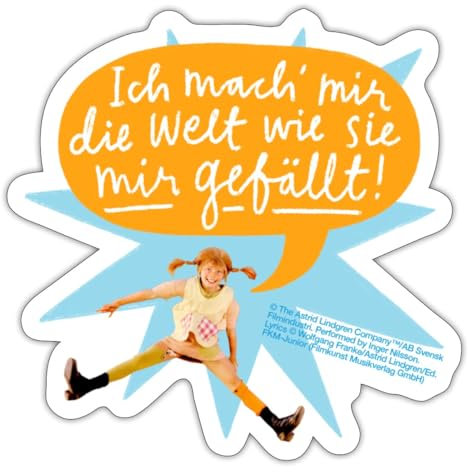 Spreadshirt Pippi Langstrumpf Springende Pippi Mit Sprechblase Sticker Aufkleber, 10 x 10 cm, Mattweiß