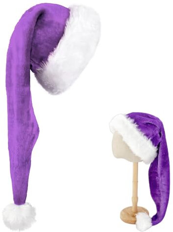 Lang Weihnachtsmütze für Kinder,Lila Santa Mütze mit Plüsch Rand Bequemes Dicker Klassischer nikolaus mütze aus Samt Weihnachtsmann-Kostümzubehör für festliche Partys im neuen Jahr Weihnachten