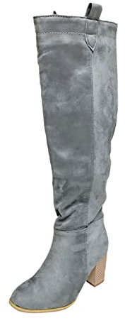 MJGkhiy Stivali Alti Stivali Lunghi Donna Cowboy Boots Comode Scamosciati Stivaletti Cerniera Stivali High Heel Caldo Stivali Equitazione Anfibi Tronchetti Stivaletti Stivali Per Polpacci Grossi
