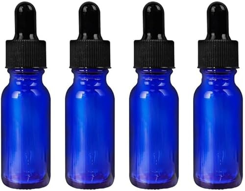 4 Pcs Glass Dropper Bottle, Blue Glass Bottles with Glass Eye Droppers for Essential Oils&Perfumes&Lab Chemicals&Pipette,4Pack Leak Proof Tincture Bottles with Dropper (15ml)