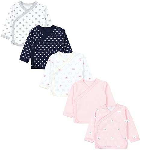 TupTam Baby Mädchen Langarm Wickelshirt Baumwolle 5er Set, Farbe: Bärchen Rosa Weiß Herzen Dunkelblau Sterne Grau Apricot, Größe: 68