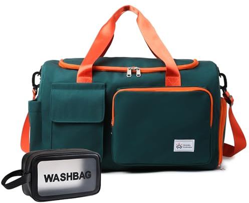 Small Gym Bag for Women, Travel Duffle Bag Carry On Weekender with Shoe Compartment, 36# Green Orange