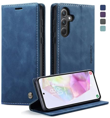 KZB Coque pour Samsung Galaxy A35 5G Etui Premium Housse en Cuir Pochette Protection Portefeuille Rabat Clapet Case Porte Carte Magnétique Flip Étui pour Samsung Galaxy A35 - Bleu