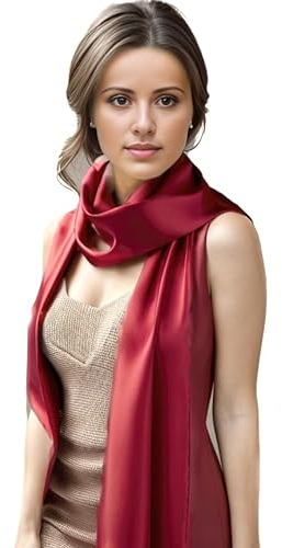 LA FERANI Damen Seidenschal 100% Seide Halstuch Seidentuch 180x90cm Uni Farbe für Anzug formelle Anlässe Stola Business Style Geschenk für Sie (Wein Rot)