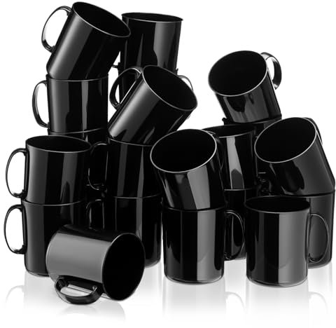 SiliFine 24 Pcs Plastic Mugs with Handle 12 oz Unbreakable Plastic Coffee Mugs Reusable Plain DIY Coffee Cups for Graduation Party Home Restaurant (Black)