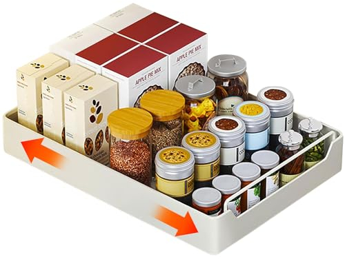 Herfair Teleskopschublade Küchenschrank Organizer mit Griff Ausziehbarer Schrank Organizer Kohlenstoffstahl Küchenschubladen Multifunktional Schublade Ohne Bohren (30 x 43 x 7 cm)