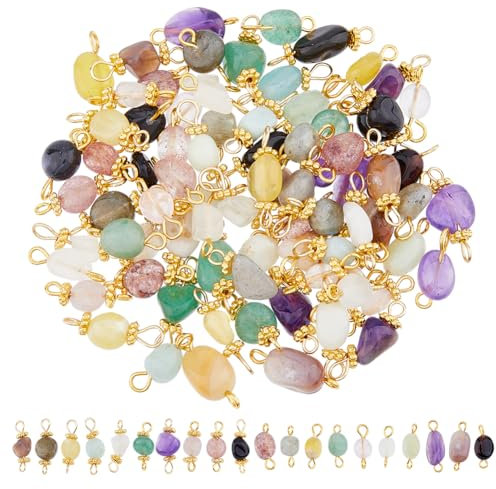 SUPERFINDINGS 80 Stück 20 Stil Edelstein Verbindungsanhänger Quarz Kristall Verbindungsstücke Unregelmäßige Ovale Verbindungsanhänger für Schmuckherstellung