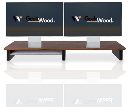 GeekWood Desk Shelf - Soporte Monitor Doble - Soporte Monitor Escritorio - Elevador Monitor Madera - Soporte Monitor Madera - Estanteria Escritorio - Soporte Monitor Mesa - Balolo / Grovemade (Nogal)