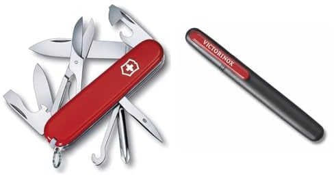 Victorinox Super Tinker Swiss Army Knife, Medium Multi-Tool, 14 Functions, Red & Dual Knife Sharpener, Professional, Portable, Black/Red