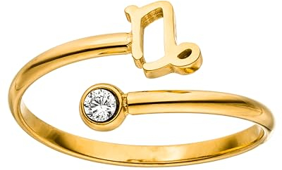Purelei® Sternzeichen Ring Steinbock (Gold) – Wasserfester Damenring aus langlebigem Edelstahl – Verstellbare Ringe von Größe 60 bis 66 – Modeschmuck für deinen individuellen Look