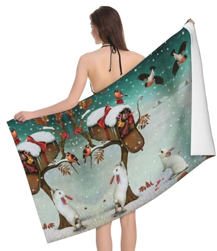 KSEFXXPKA Badetuch mit weihnachtlichem Hasen-Motiv, personalisierbar, superfeines Faser-Handtuch mit einzigartigen Mustern