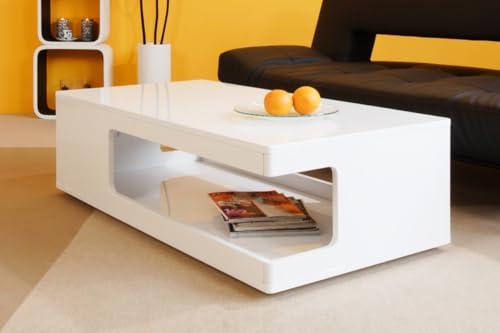 Dynamic24 Couchtisch 120x60 Hochglanz Beistelltisch Sofatisch Wohnzimmertisch Tisch Weiss